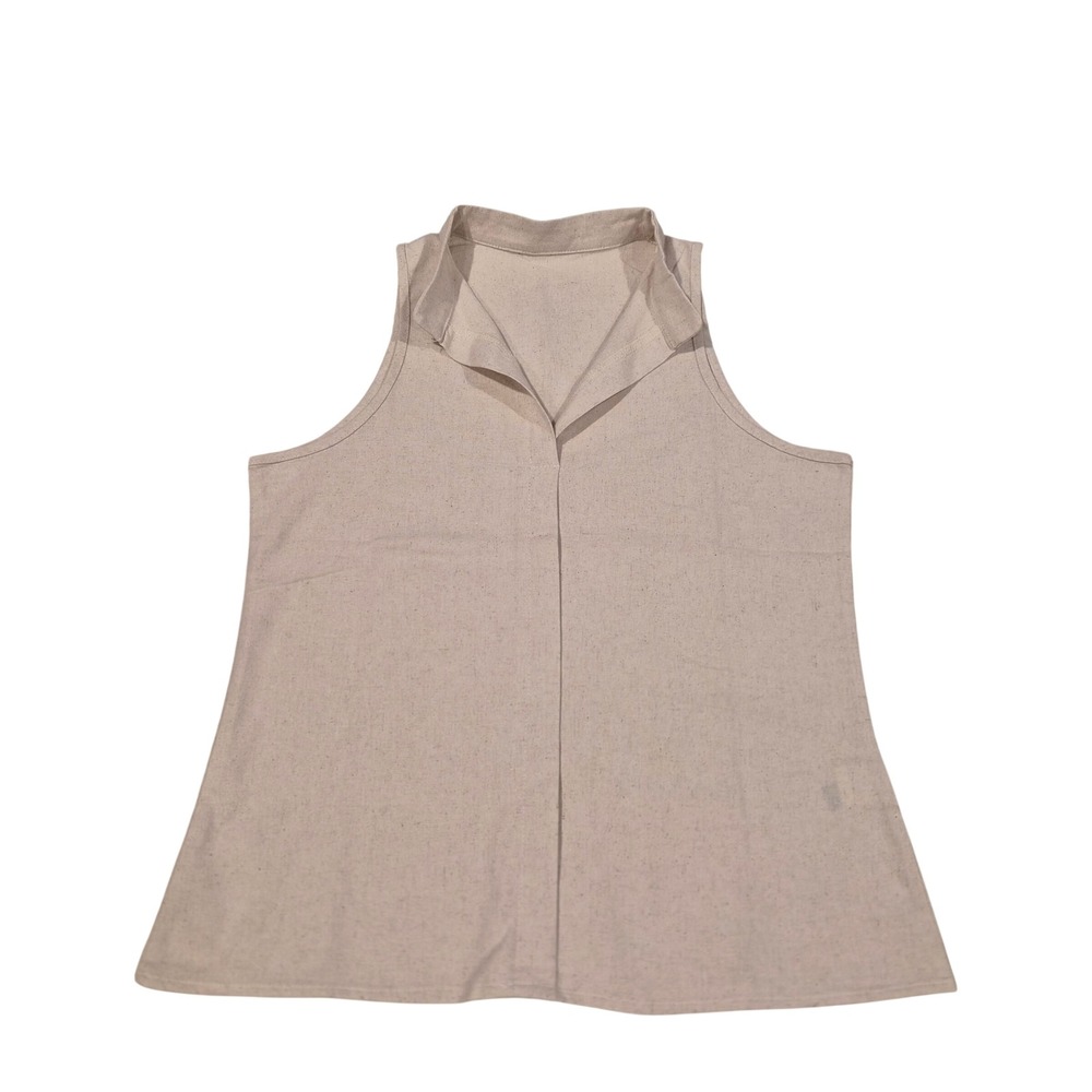SCACTO Beige Sleeveless Split Neck Blouse Top Small Oatmeal Textured Stretch